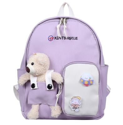 China Mini Polyester Children Kindergarten Backpack With Teddy Bear For Girl Boy Kid Schoolbag for sale