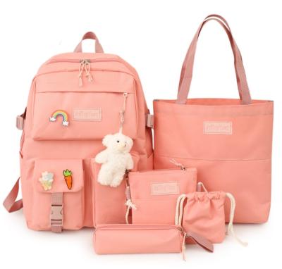 China 5 Piece Girls' Large Capacity Canvas Canvas Backpack School Bag Set For Primary Students for sale