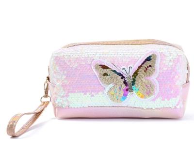 China Leatherette Glitter Glitter Butterfly Waterproof PU Leather Cosmetic Bag Set, Travel Bag, Toiletry Bag for sale