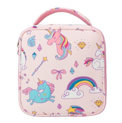 China Oxford Sublimation Cartoon Unicorn Reusable Lunch Box Cooler Bag For School Kids for sale