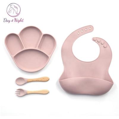 China Children's Cat Claw Shape Plate Infant Silicone Safe Feeding Set with Spoon and Bib Kit MY02B019 for sale