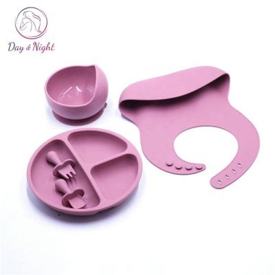 China Children's Baby Dinnerware Set Soft Pink Baby Dish Bowl Bibs For Babies MY02B017 for sale