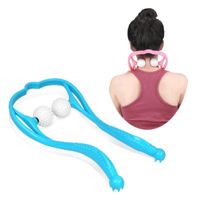 China Foot Arm Single Calf Back Relaxation Pressure Relieve Hand Roller Massager Double Point Shoulder Neck Massager Tool Self Massager for sale