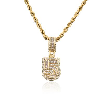 China Environmental Friendly European Rock Rap Hip Hop Jewelry Micro Pave Wand CZ Number Pendant Necklace Bling Iced Out Number Pendant Necklace for sale