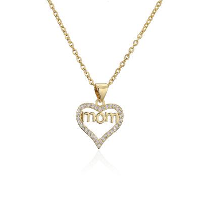 China Fashion Environmental Friendly European Micro Pave Jewelry Mother's Day Gift Cubic Zirconia CZ Heart Mum Glitter Pendant Necklace for sale