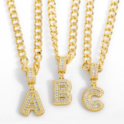 China Hip Hop Jewelry A-Z 26 Alphabets 18K Chunky Cuban Link Chain CZ Initial Letters European Trendy Gold Plated Necklace Environmental Friendly for sale