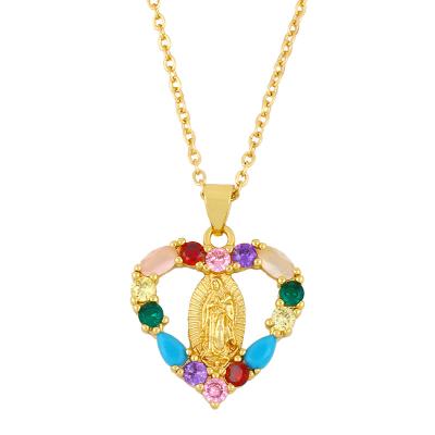 China Catholic Multi-colors Crystal Heart Virgin Mary Necklace colorful Christian Rainbow Virgin Mary Necklace women's environmental friendly faith jewelry for sale