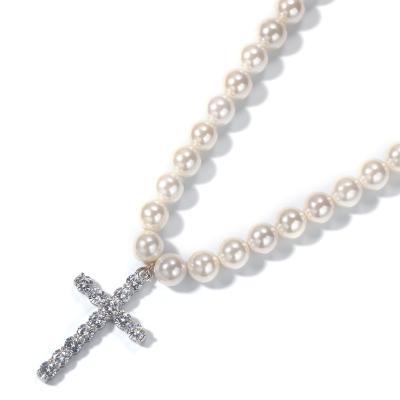 China European Hot Selling Natural Freshwater Pearl Necklace Environmentally Friendly Minimal Vintage Jewelry Iced Out Cross Necklace for sale