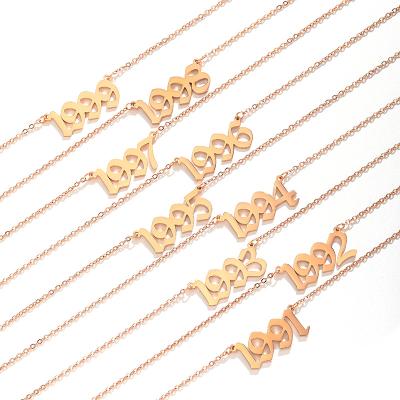 China Simple Birthday Gift Jewelry Environmental Friendly Gold Plated Stainless Steel 1987-2001 Birth Year Necklace Personalized Year Number Necklace for sale