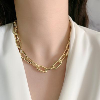 China CIS Environmental Friendly Hot Trendy Punk 14K Gold Plated Thick Chain Necklace Chunky Link Chain Choker Necklace Geometric Necklace for sale