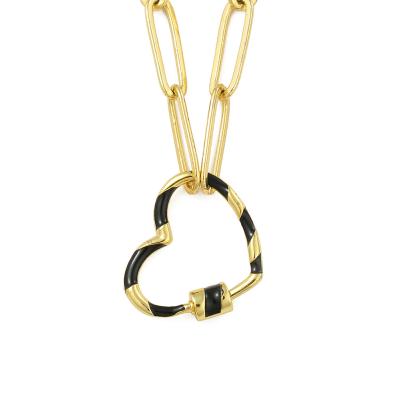 China Fashion Women Neck Cuban Link Restraint Jewelry Thick Heart Chain Environmental Friendly CIA Carabiner Clasp Lock Pendant Necklace for sale