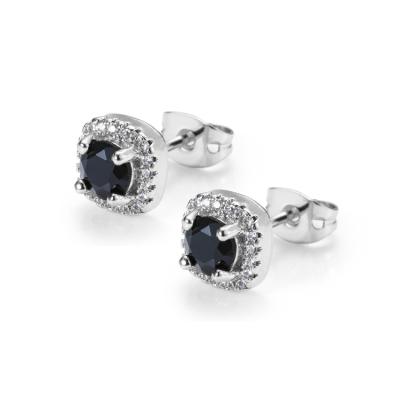 China Lead Free Nickel Free Iced Out Stud Earring Jewelry Platinum Plated Micro Pave Black CZ Zircon Stud Earring for sale