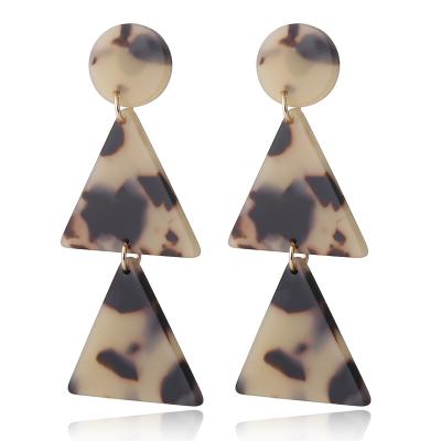 China Amber Tortoise Shell Drop Earrings Leopard Acrylic Resin Geometric Triangle Double Panel Acetate Lead Free Nickel Free Panel Dangle Earring for sale