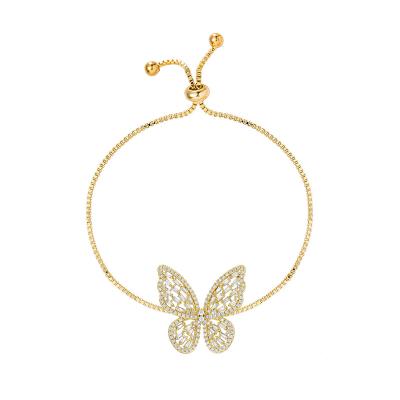 China European Hot Selling Environmentally Friendly Female Hand Jewelry Bling Gorgeous Micro Pave Zircon Butterfly Adjustable Slider Bracelet for sale