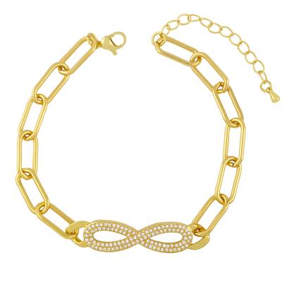 China Hot Selling Environmental Friendly Bangle Female Jewelry Adjustable Gold Filled Forever Infinity Chunky Curb Link Chain CZ Love Bracelet for sale