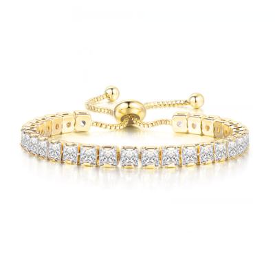 China 2021 New Design Environmental Friendly Jewelry Rainbow Fashionable Square CZ Tennis Bracelet 18K Adjustable 4mm Gold Plated Diamond Tennis Bracelet Women for sale