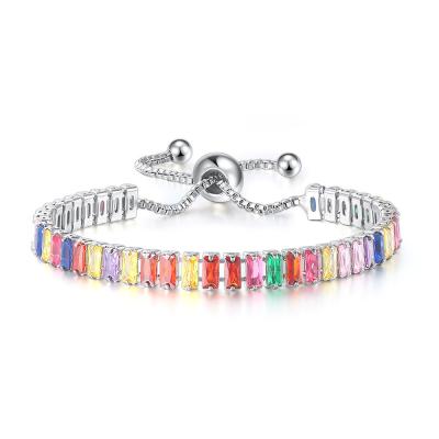 China European Hot Selling Environmental Friendly Women Bracelet Personalized Adjustable Micro Pave Colorful Diamond Rainbow CZ Tennis Bracelet for sale