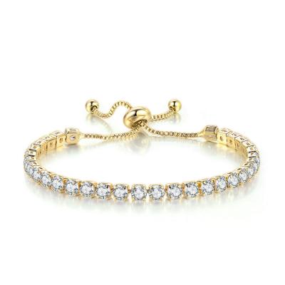 China Environmental Friendly European Fashion Women Jewelry 18K Gold Filled Tennis Chain Bracelet Adjustable Micro Pave Cubic Zircon CZ Tennis Bracelet for sale