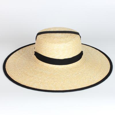 China Fashion Eco-friendly Straw Hat Women Summer Popular Flat Sliver Wide Brim Beach Straw Hats for sale