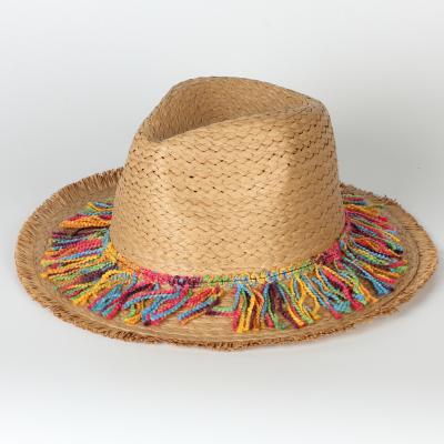 China New Fashion Style Women Summer Colorful Ribbon Lady Beach Panama Straw Hats Wide Brim Sun Eco-Friendly Warm Hat for sale