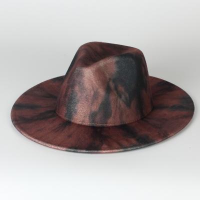 China Picture Wide Brim Tie Dye Wool Felt Fedora Hats For Men And Women Wide Brim Felted Hat Large Brim Hat for sale