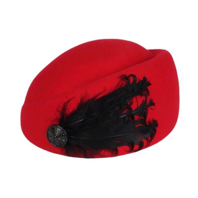 China Fashion\Comfortable\Durable Wholesale Fashionable Women Airline Stewardess Cap Military Ladies Beret Hats With Feather for sale