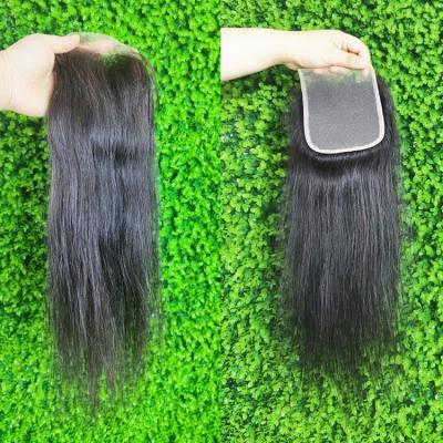 China Transparent Brazilian Straight Human Hair 4x4 Lace Closure Virgin Human Hair Color 4*4 Lace Closure Transparent Bone Straight Closure With Baby Hair for sale