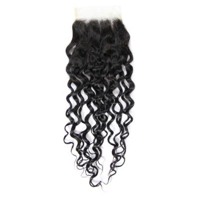 China 4x4 Lace Closure Water Wave 100% Brazilian Kinky Curly Virgin Human Hair Sheer 100% Lace Closure Cuticle Aligned Raw Hair for sale