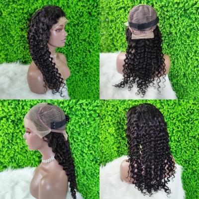 China 100% Curly Virgin Hair Front Wig Raw Cuticle Aligned Lace Front Wig Peruvian Deep Wave Hair Glueless Curly Lace Frontal Wig For Women for sale