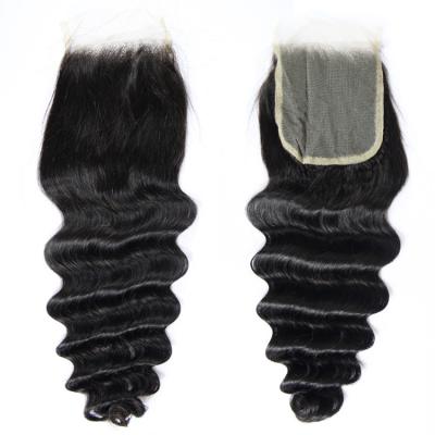 China Brazilian Remy Human Hair 4x4 Cheap Deep Wave Lace Closure Deep Wave Closure For Women Color Women Factory Wholesale Price for sale