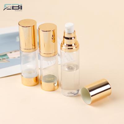 China Refillable Clear Gold Cosmetic Packaging Airless Lotion Pump Bottle 50ml 20ml 15ml 30ml for sale