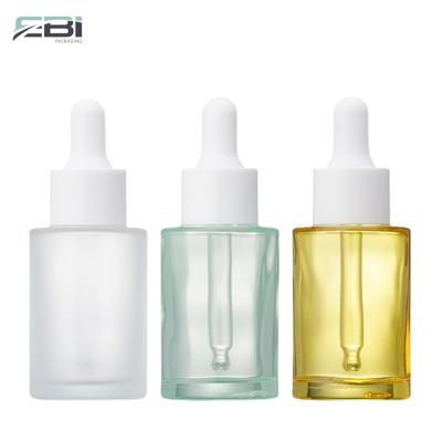 China 20ml 30ml 50ml 100ml Essential Oil Cosmetic Serum Flat Shoulder Frosted Clear Glass Dropper Bottle for sale