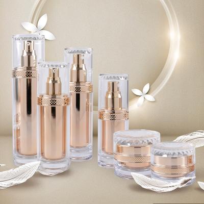 China Plastic Empty Blue Luxury White Cosmetic Packaging 150ml Gold Rose Gold Cosmetic Jars And Bottles for sale