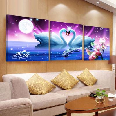 China White Painting Art Decoration Wall Canvas Print 3 Piece Hd Modern Purple Picture Swan Lake Moon Posters for sale