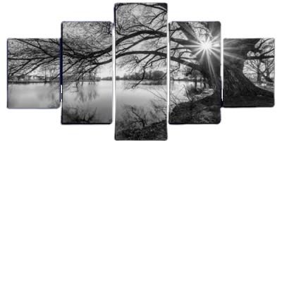 China New Classic/Postmodern Black And White 5Panel Lake Mountain Landscape Poster Canvas Painting For Wall Art Decor for sale