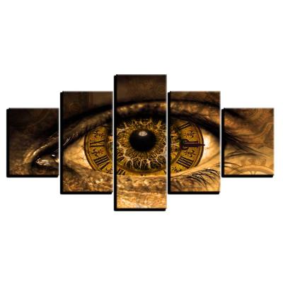 China New Classic/Postmodern 5 Pieces HD Printed Golden Abstract Eyes Outlined Canvas Paintings For Wall Art Living Room Posters for sale