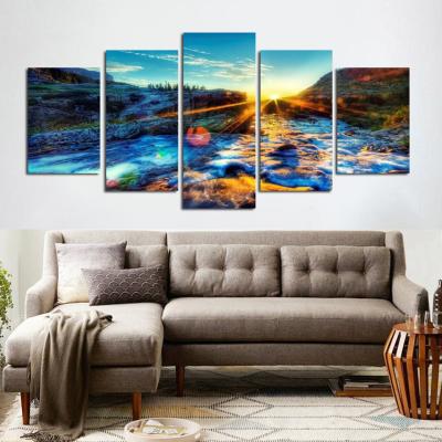 China New Classical/Postmodern 5 Panels Flow Wall Art Picture Prints Oil Painting Canvas For Sofa Bedroom Kitchen Houses Married Decoration for sale