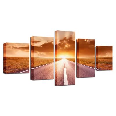 China New Classical/Postmodern Modular HD Prints Canvas Painting Home Decor 5 Pieces Wall Art Poster Field Road Landscape Setting Sun for sale