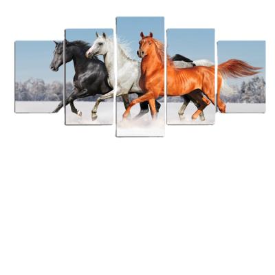 China New Classic/Postmodern Snow Horses Canvas Painting HD Printed Animal Group Home Decor Wall Pictures For Living Room Modular Pictures for sale