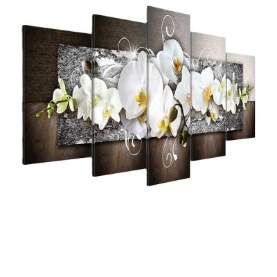 China New Classic/Postmodern 5Pcs/set Canvas Paintings Prints Modern Fashion Diamond Orchid Flower Wall Art For Home Decoration for sale