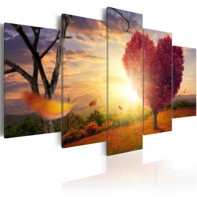 China New 5 Classic/Postmodern Red Flowers Art Picture Landscape Home Decor Panesl Sunset Heart Tree on Canvas Modern Wall Painting for sale