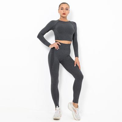 China Breathable In Gym Running Crop Women Long Sleeve Top Sports Leggings For Women Yoga Sets for sale