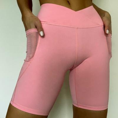 China JIAMING Breathable High Quality Nylon Women Sports Shorts Fitness Yoga Shorts With Pocket Mesh Women Fitness Wears for sale