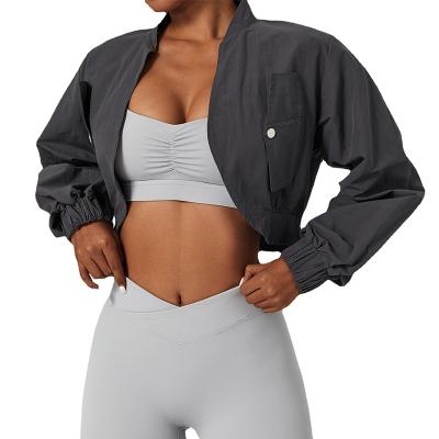 China New Fashion JIAMING Open Shirt Workout Jacket Logo Women Active Wear Crop Tops Custom Made Sexy Anti-UV Yoga for sale