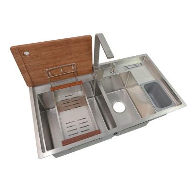 China Without Faucet Customized Professional Multifunctional Handmade Stainless Steel Kitchen Sink for sale