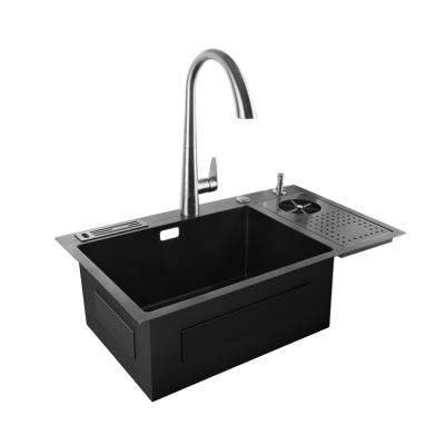 China Without Faucet Stainless Steel Vegetable Sink With Single Bowl Plant Bowl Undermount Kitchen Sink Black for sale