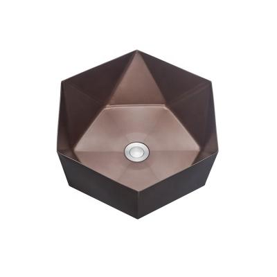 China Modern Rose Color Hexagon Shape Stainless Steel Bathroom Sink Wash Basin for sale