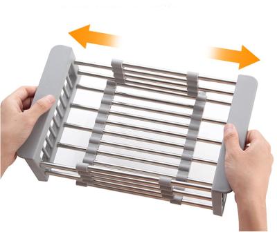 China Modern Kitchen Dish Storage Kitchen Dish Drainer Rack Aluminum Roll Dish Drying Rack Over Sink for sale