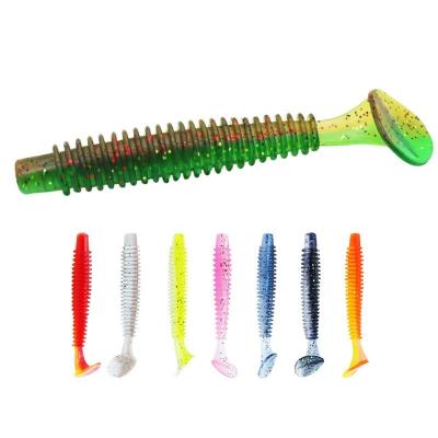 China Soft Easy PVC Menhaden Lures 55mm 65mm 75mm Groundbaits Fishing Lure Lure Tail Wobblers Shad Double Color Silicone Bait T for sale