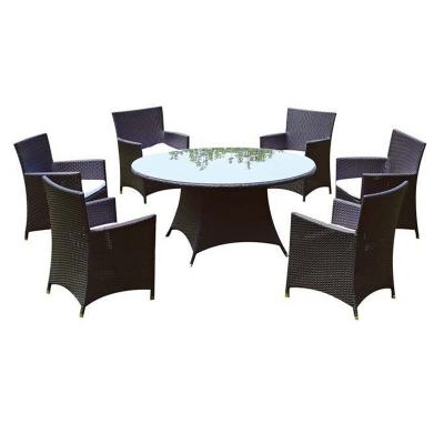 China Outdoor Dining Tables Fashion And Comfortable Glass Patio Rattan Discount Dining Table 6 Chairs Set for sale